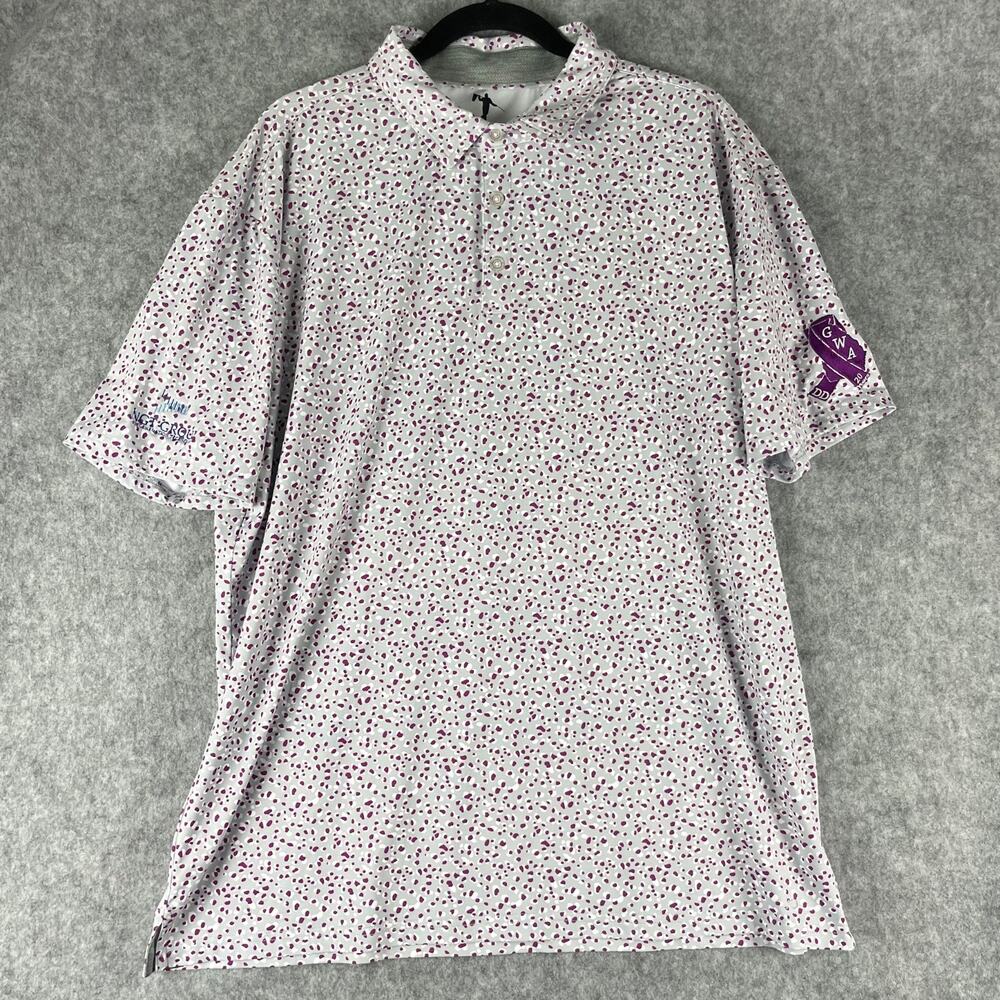 Anderson Ord‎ Golf Polo Shirt Mens XL Purple Cheetah Performance Stretch Logo